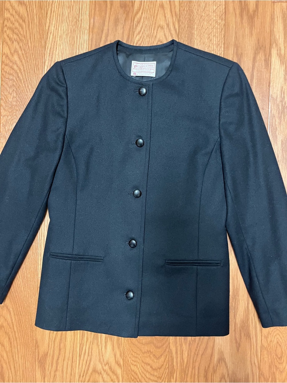 Vtg Pendleton Virgin Wool Blazer Jacket Womens Petite 4 Button Front Collarless